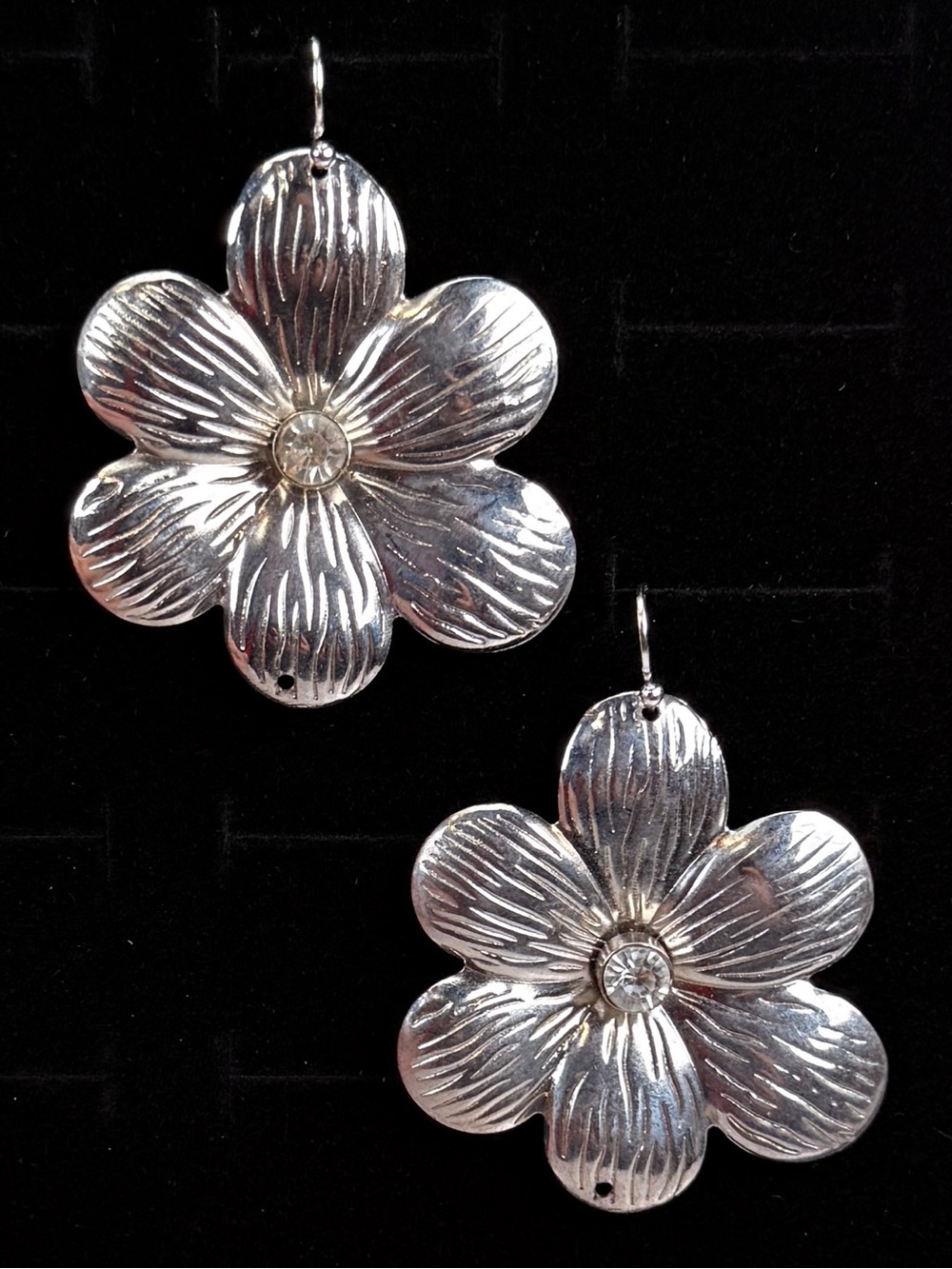 Silvertone Upcycled Flower Drop Pierced Earrings
